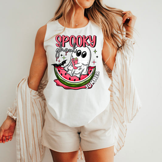 Spooky Ghoul Summer Tank – Cute Watermelon Ghost Graphic Tee