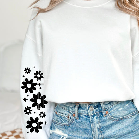 🌼 Daisy Sleeve Sweatshirt – Minimalist Floral Sleeve Crewneck | Retro 70s Flower Design | Cozy Unisex Pullover