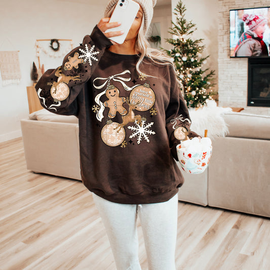 🍪 Have Yourself a Merry Little Christmas Sweatshirt 🎄 Gingerbread Ornaments Brown Crewneck ✨ Cute Holiday Sweater