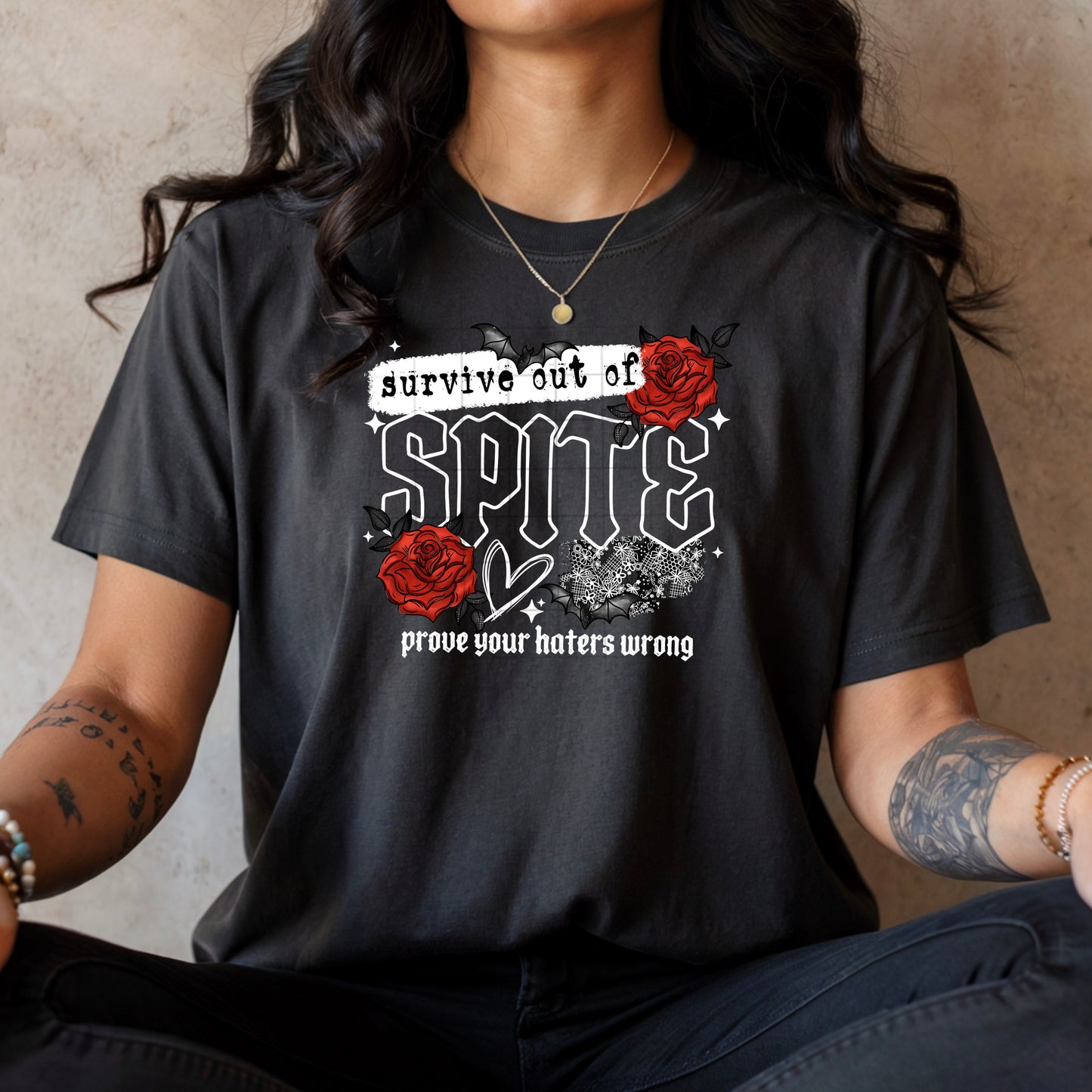 Survive Out of Spite Shirt | Prove Your Haters Wrong Graphic Tee | Gothic Motivation Shirt | Alternative Aesthetic Rose T-Shirt | Mental Health Gift