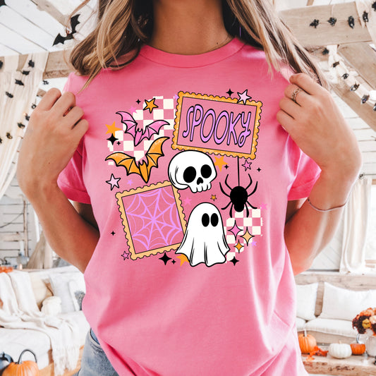 👻 Spooky Cute Halloween Graphic Tee | Pink Ghost & Skull Shirt | Cute Pastel Halloween T-Shirt | Coquette Spooky Season Tee