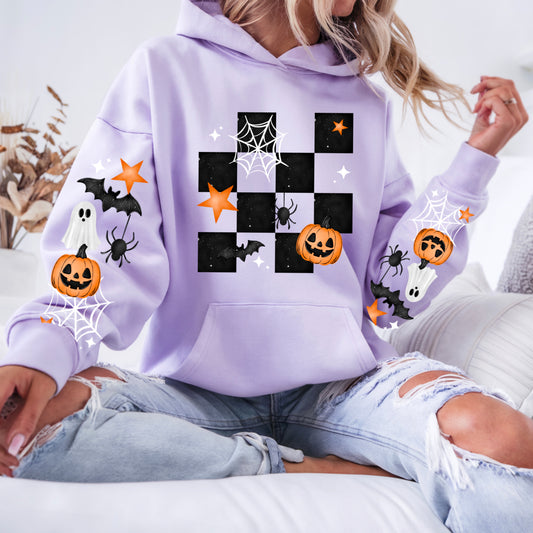 🕸️ Pastel Halloween Hoodie for Women | Cute Bat & Pumpkin Graphic Hoodie | Lavender Spooky Season Sweatshirt | Ghostcore Fall Apparel
