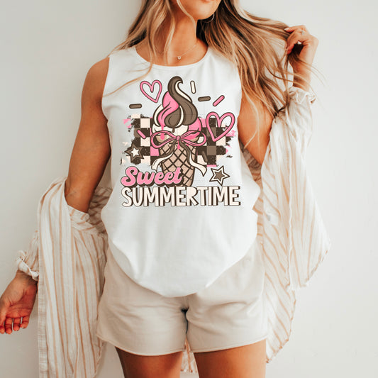 Sweet Summertime Ice Cream Tank – Retro Pink & Brown Summer Tee