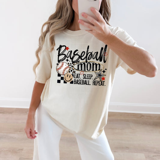 Baseball Mom Graphic Tee | Eat Sleep Baseball Repeat Sports Mom T-Shirt