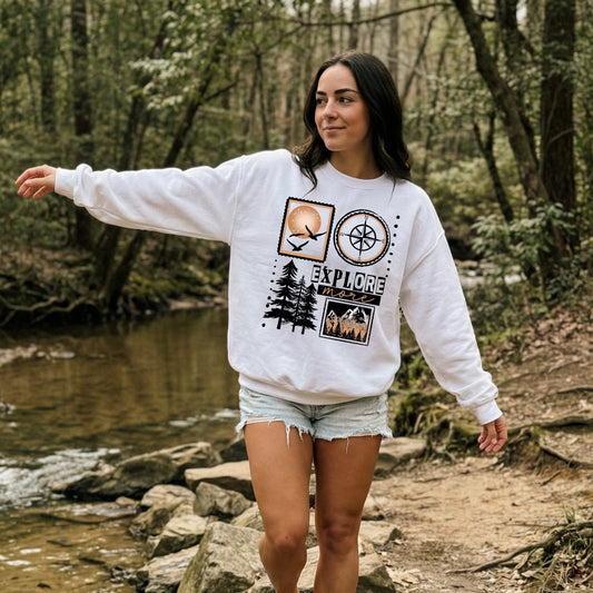Explore More Adventure Sweatshirt | Camping Crewneck | Mountain & Compass Pullover | Nature Lover Sweatshirt | Hiking Sweatshirt | Outdoor Adventure Crewneck | Wanderlust Gift 🏕️🌲🧭⛰️✨