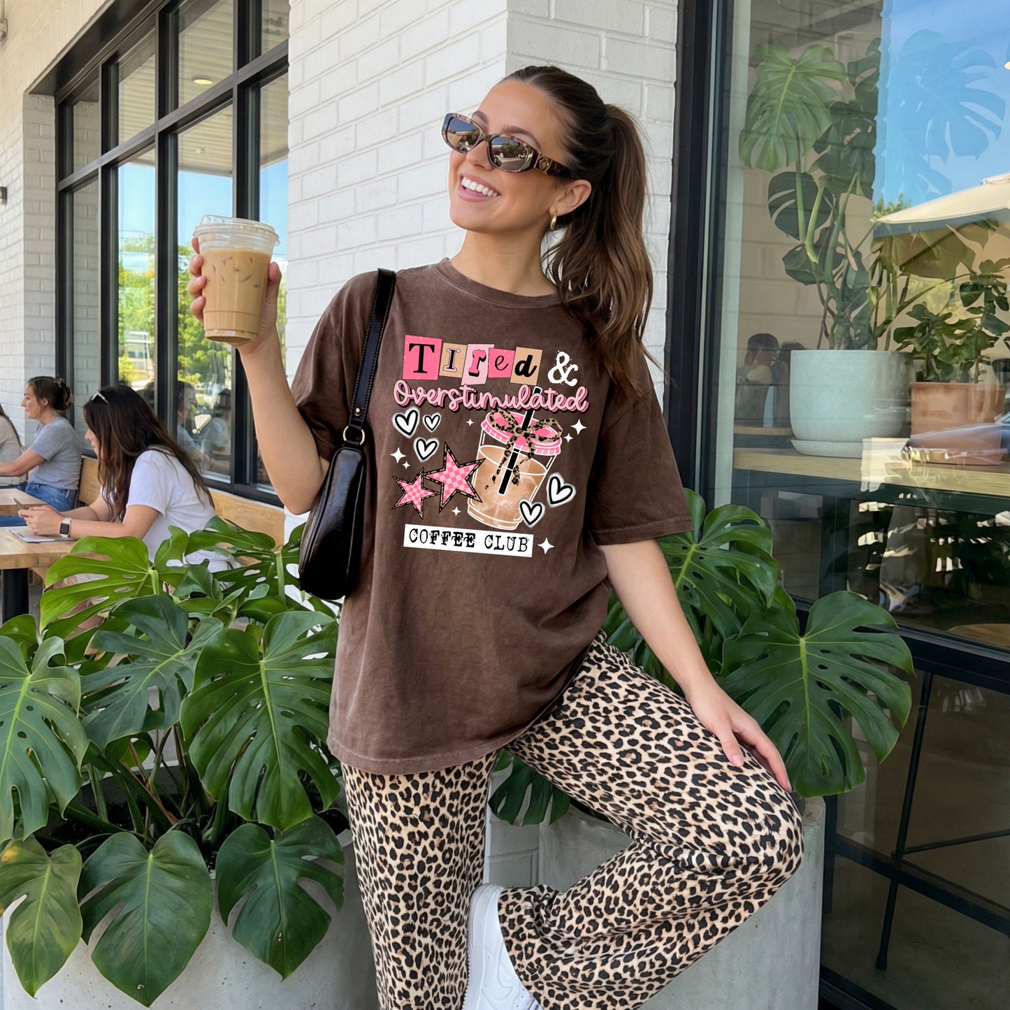 Tired, Overstimulated & Coffee Club Graphic T-Shirt | Funny Mom Life Tee | Caffeine Lover Unisex Shirt | Cozy Everyday Apparel