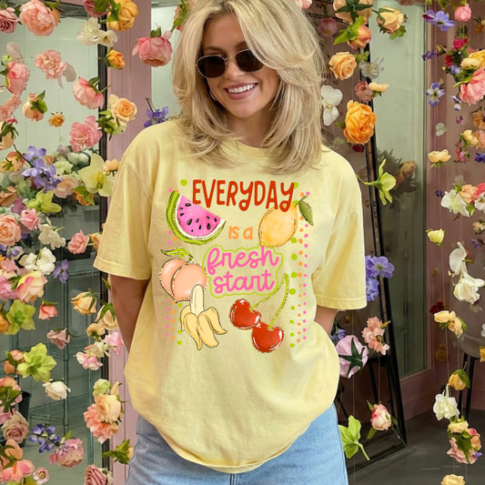 Everyday is a Fresh Start Graphic Tee | Positive Fruit Inspired Shirt | Motivational Tee