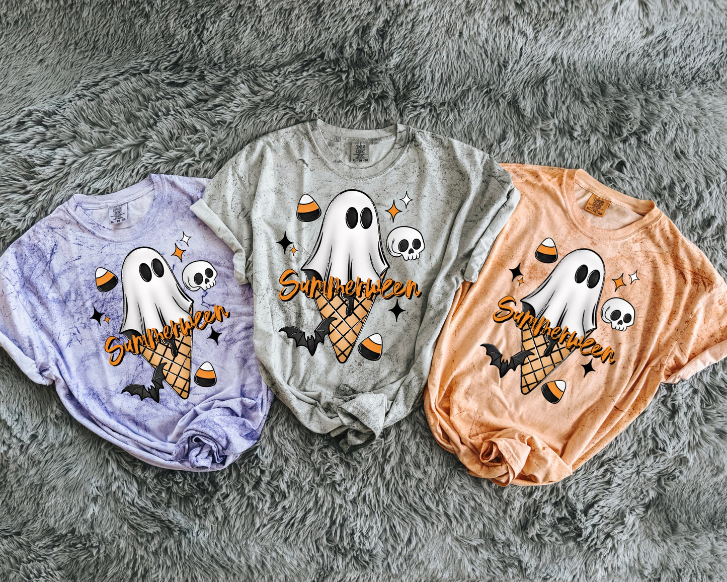 Summerween Ghost Ice Cream Graphic Tee | Candy Corn Halloween Shirt | Cute Fall Graphic Tee