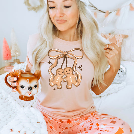 Gingerbread Couple Bow Tee - Holiday Shirt
