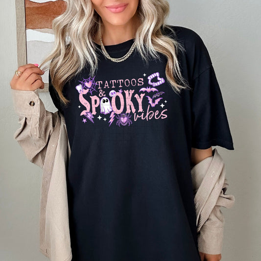 Tattoos & Spooky Vibes Tee - Halloween Graphic Tee