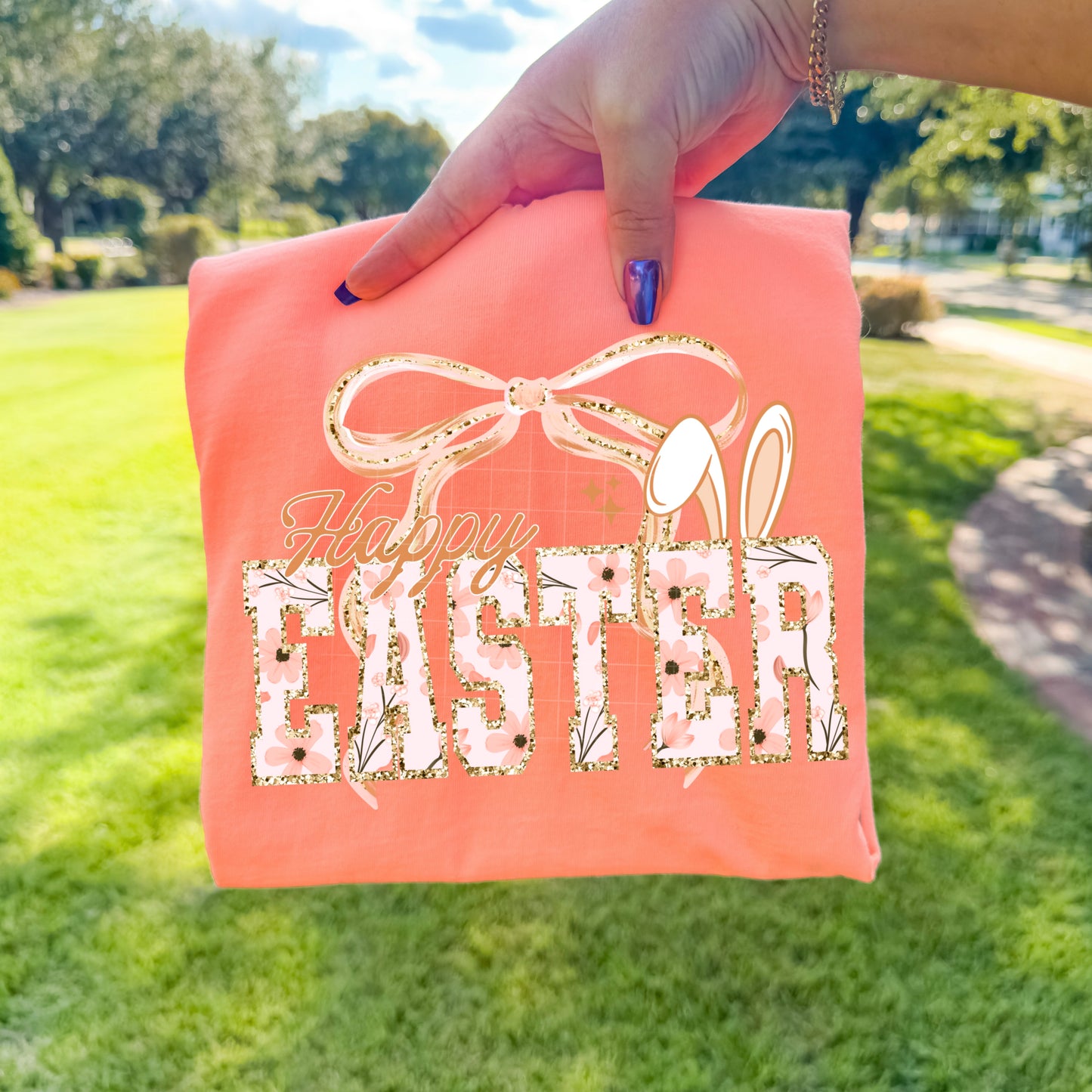 Happy Easter Floral Bunny Graphic T-Shirt