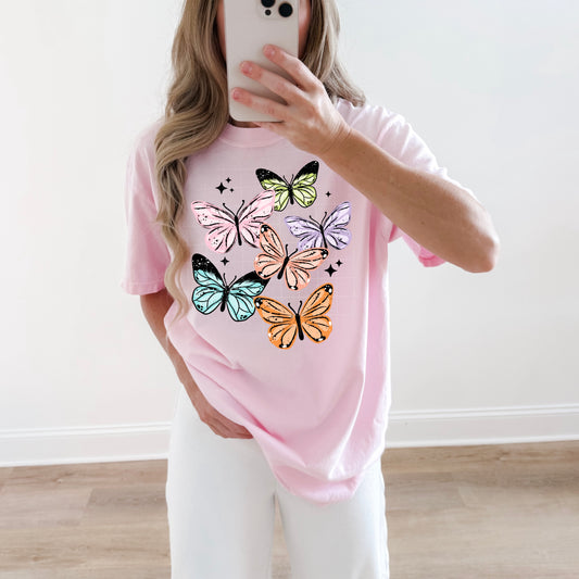 Butterflies Graphic T-Shirt | Colorful Butterfly Nature Tee | Boho Cottagecore Unisex Shirt | Spring and Summer Apparel