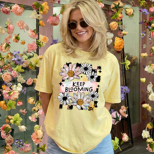 Keep Blooming Graphic T-Shirt | Inspirational Floral Tee | Wildflower Boho Unisex Shirt | Positive Mindset Apparel