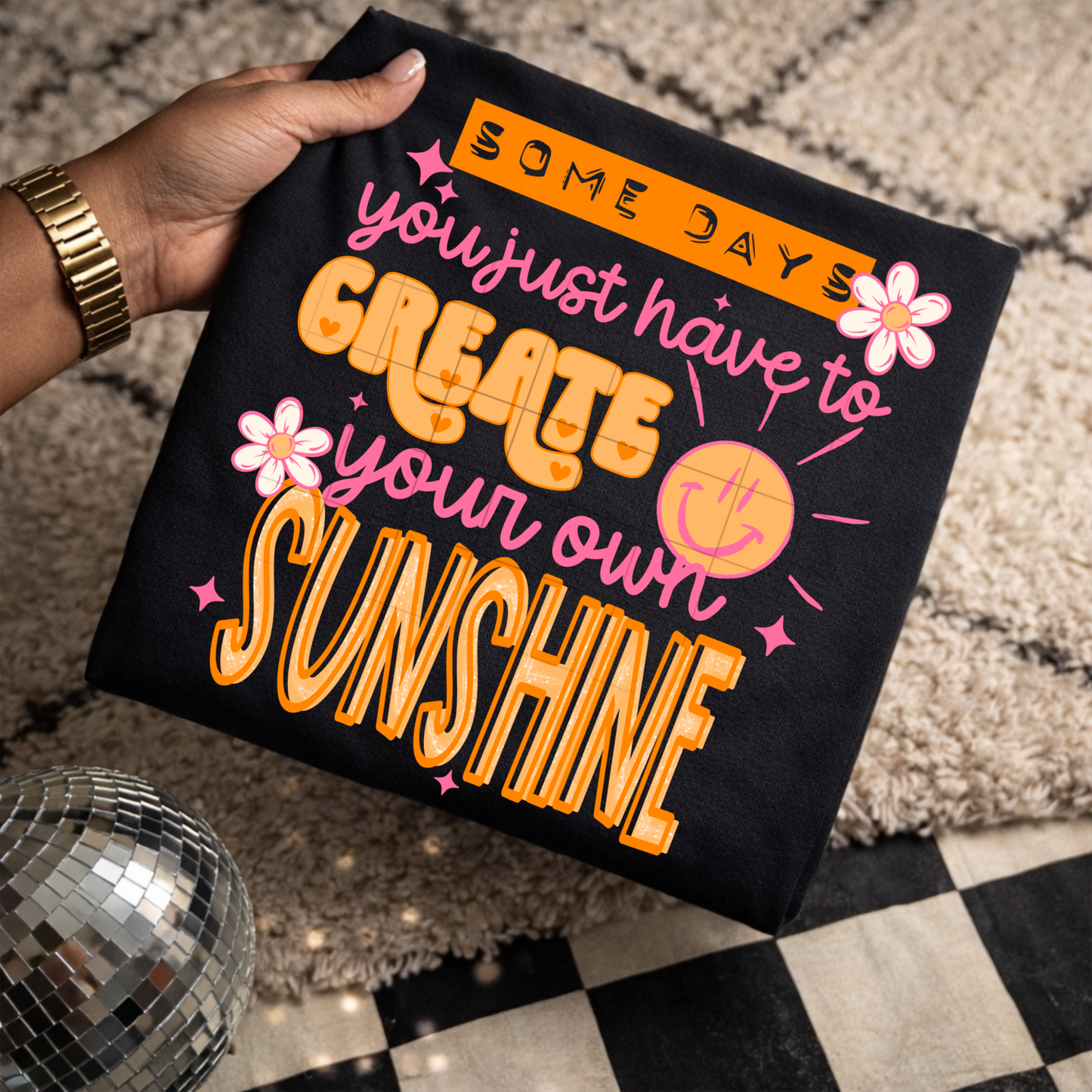 ☀️ Create Your Own Sunshine Graphic Tee | Positive Mental Health Shirt | Cute Retro Smiley Tee | Inspirational Women’s T-Shirt