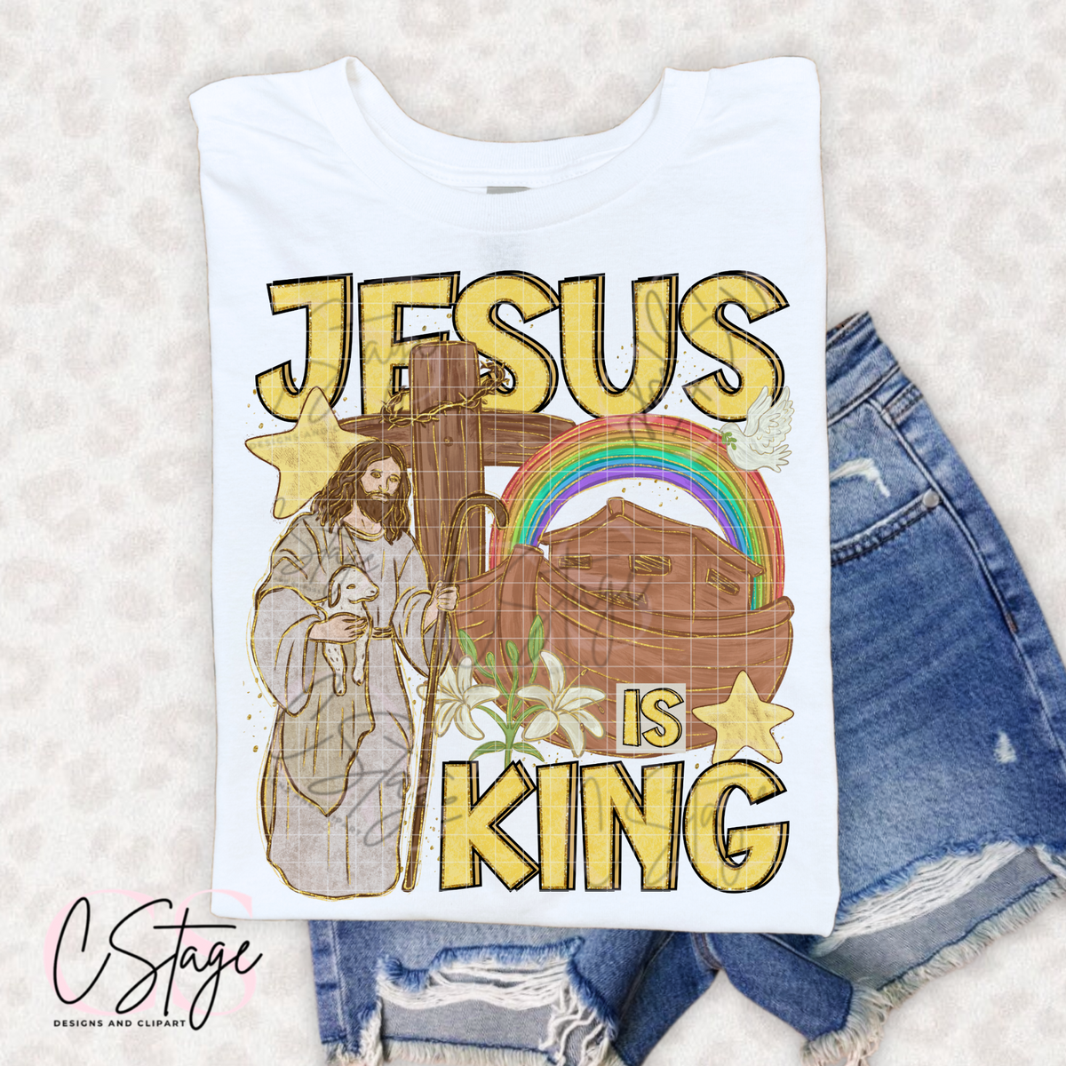 Jesus Is King – Retro Christian Rainbow Graphic T-Shirt mockup