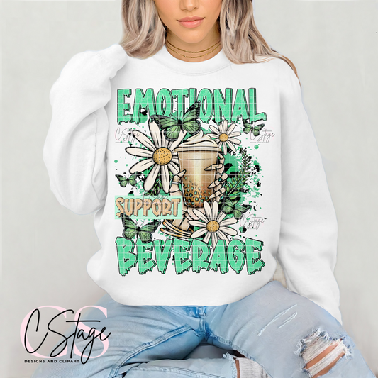 Emotional Support Beverage – Butterfly & Daisy Graphic Tee or Crewneck mockup