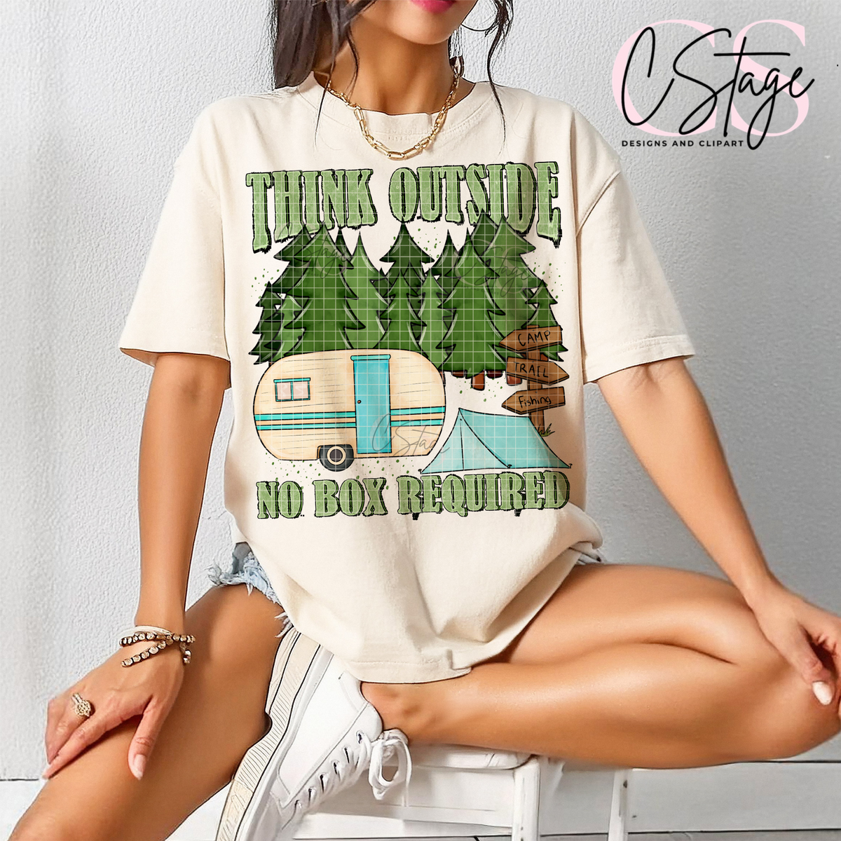 Think Outside No Box Required – Camping Graphic T-Shirt mockup