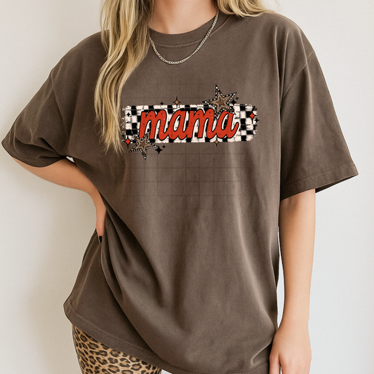 Mama Star Checkered Graphic T-Shirt | Retro Mama Tee | Trendy Checkered Unisex Shirt | Western and Everyday Mom Apparel