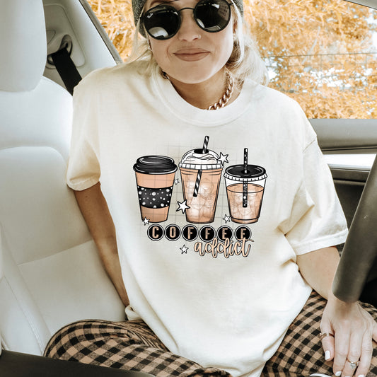 Coffee Addict Graphic T-Shirt | Funny Caffeine Lover Tee | Cute Coffee Unisex Shirt | Trendy Everyday Apparel