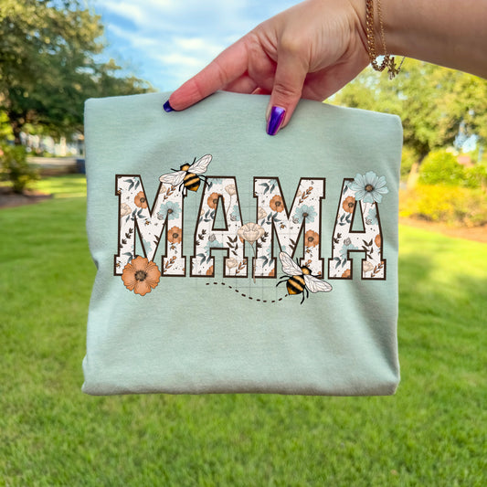 Floral Mama Bee Shirt | Vintage Wildflower Mama Graphic Tee | Comfort Colors Mom T-Shirt | Botanical Mother's Day Gift | Cute Bee Mama Shirt 🐝🌼💙