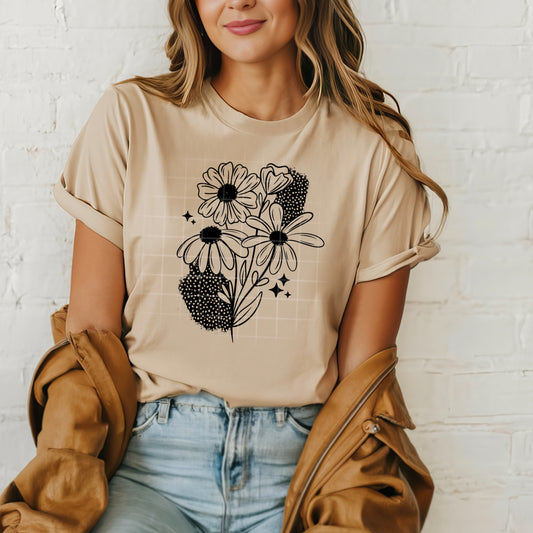 Boho Wildflower Graphic Shirt | Minimalist Floral Tee | Botanical Line Art T-Shirt | Cottagecore Flower Shirt | Nature Lover Tee | Vintage Floral Apparel 🌼🤍🌿