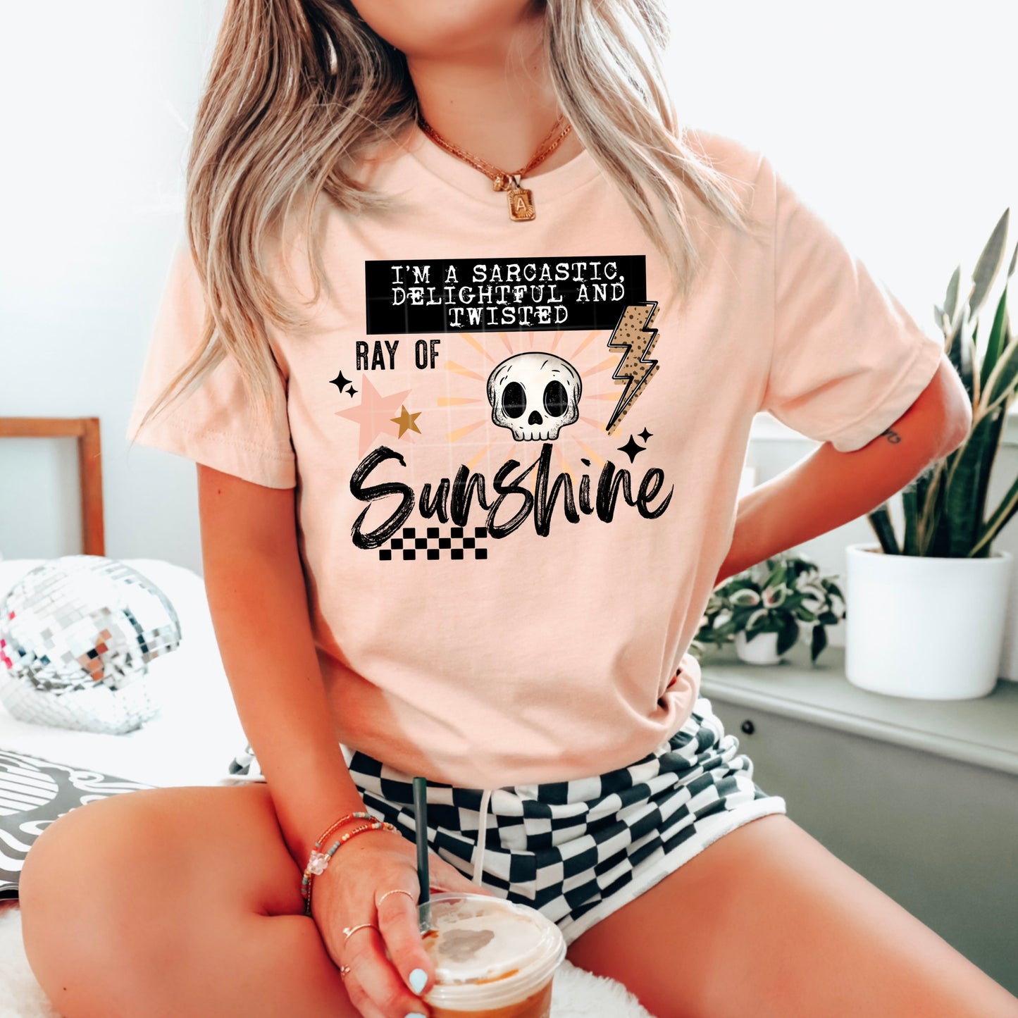 I'm a Sarcastic, Delightful and Twisted Ray of Sunshine Shirt | Funny Sarcastic Graphic Tee | Skull Humor T-Shirt | Sassy Women's Shirt | Trendy Gothic Graphic Tee | Unisex Statement Tee
