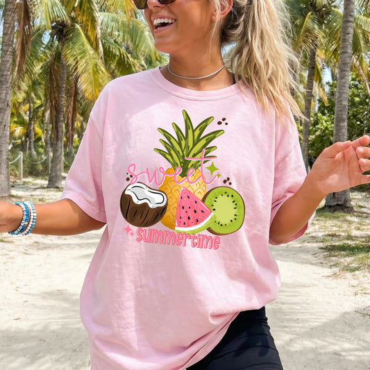 Sweet Summertime Tropical Fruit Graphic Tee | Pineapple Watermelon Coconut Kiwi Summer Shirt