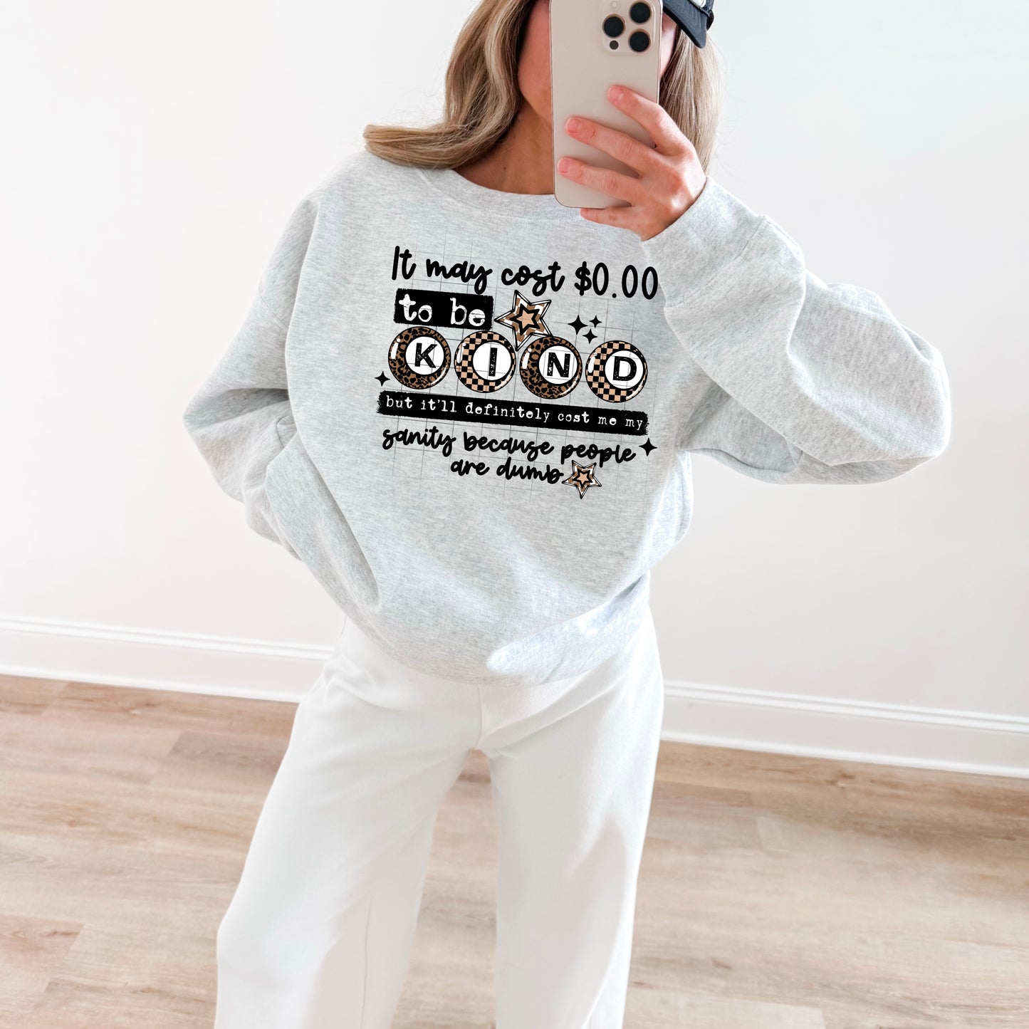 🤍 “It May Cost $0.00 to Be Kind” Funny Leopard Kindness Sweatshirt ✨