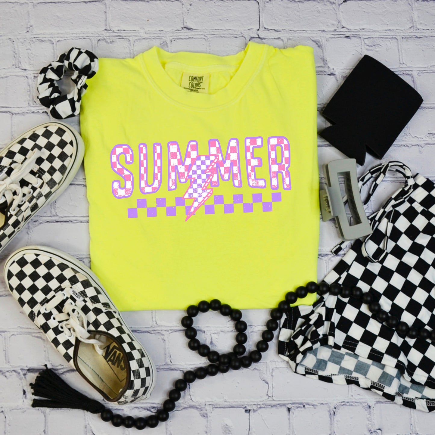 Checkered Lightning Summer Tee – Neon Yellow Edition