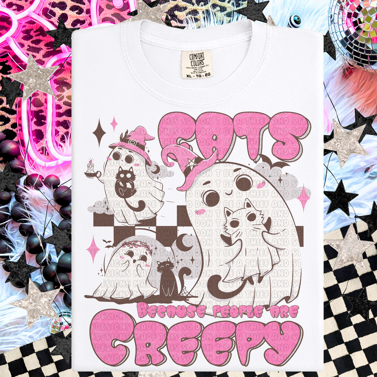 Cute Pink Boos Because People Are Creepy Halloween Graphic T-Shirt mockup