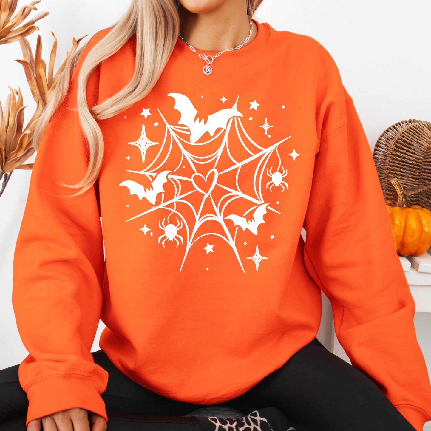 Spiderweb Heart Bats Halloween Crewneck Sweatshirt 🕷️🖤