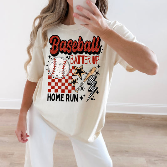 Baseball Batter Up Home Run Graphic Tee | Baseball Game Day Shirt | Baseball Mom Tee | Sports Fan Unisex T-Shirt