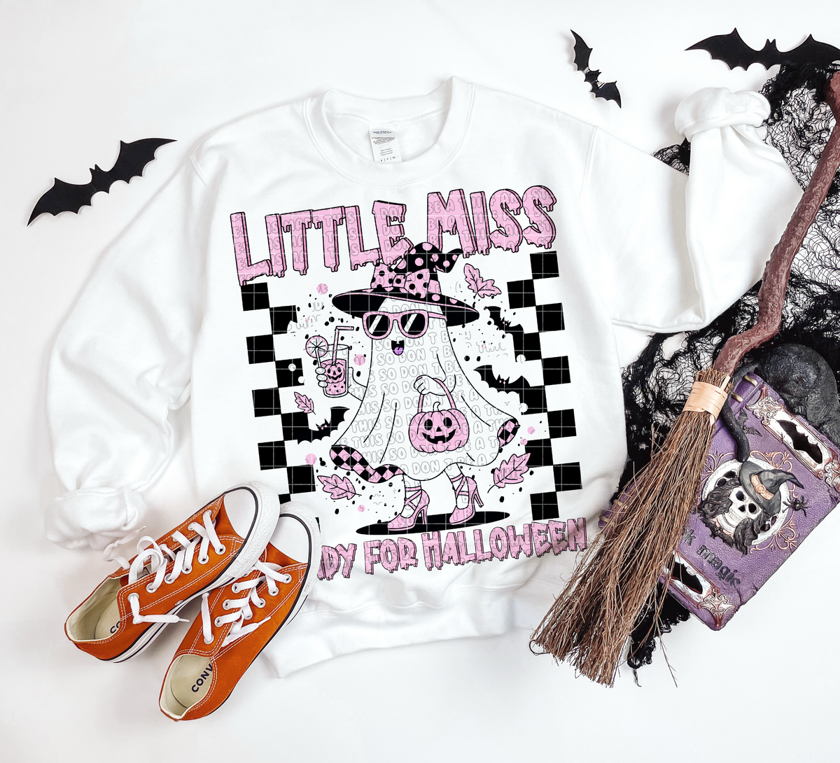 Little Miss Ready for Halloween Ghost Graphic T-Shirt & Crewneck mockup