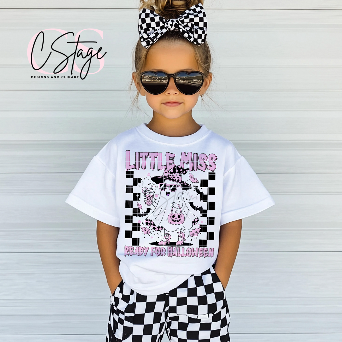 Little Miss Ready for Halloween Ghost Graphic T-Shirt & Crewneck mockup