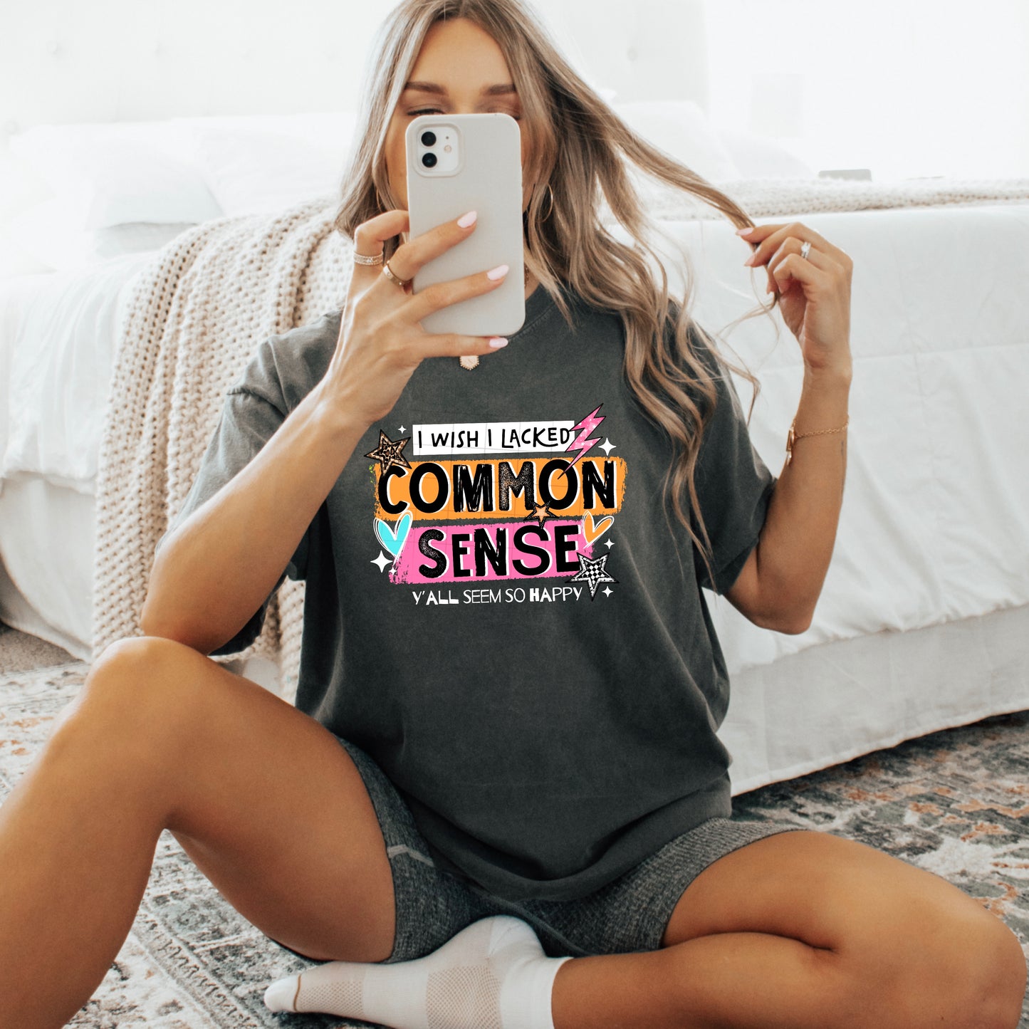 I Wish I Lacked Common Sense Y'all Seem So Happy Shirt | Funny Sarcastic Graphic Tee | Sassy Women's T-Shirt | Snarky Quote Shirt | Dark Humor Tee | Unisex Comfort Colors Shirt | Funny Gift for Her