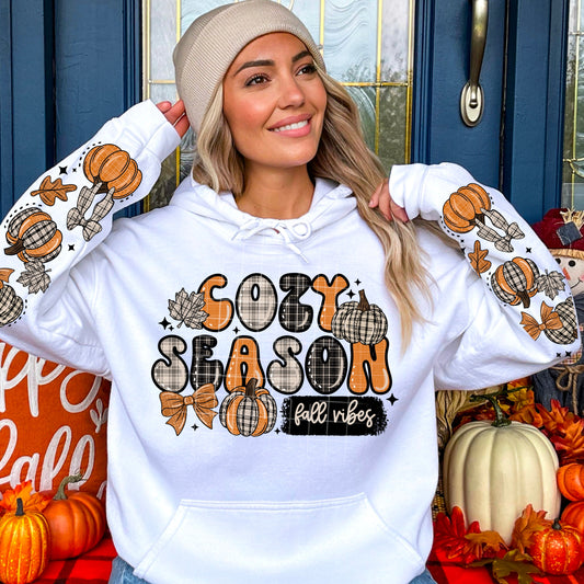 Cozy Season Fall Vibes Hoodie – Pumpkin Graphic Sweatshirt