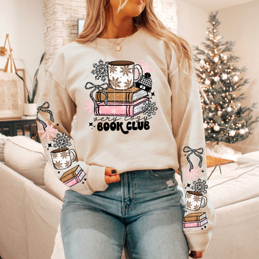 ❄️✨ Very Cozy Book Club Winter Sweater – Pink & Neutral Book Lover Crewneck 📚☕️💕