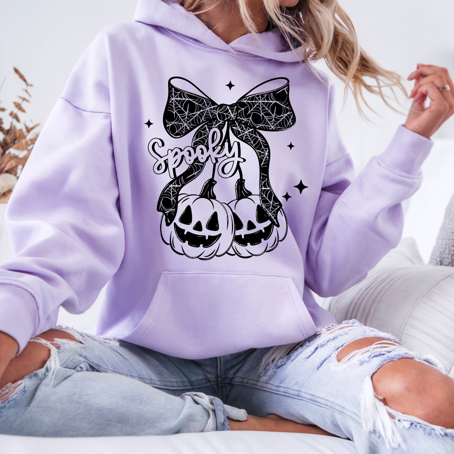 Spooky Pumpkin Bow Hoodie | Cute Halloween Bow Sweatshirt | Coquette Halloween Hoodie | Jack O'Lantern Fall Pullover | Girly Spooky Season Gift