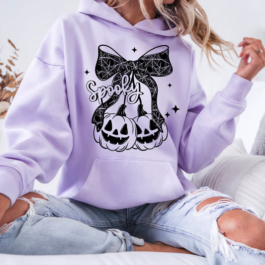 Spooky Pumpkin Bow Hoodie | Cute Halloween Bow Sweatshirt | Coquette Halloween Hoodie | Jack O'Lantern Fall Pullover | Girly Spooky Season Gift
