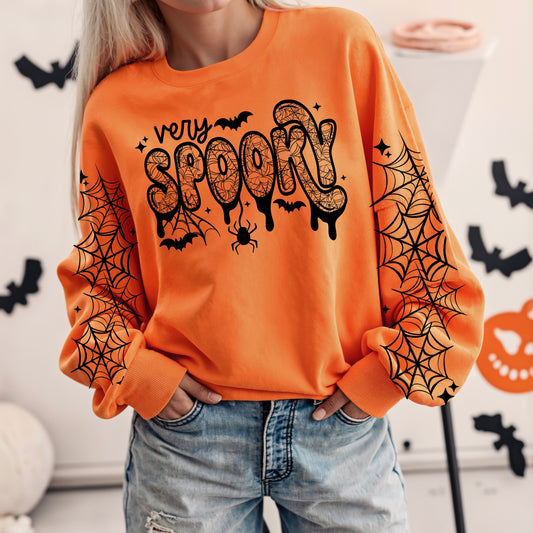 Very Spooky Halloween Sweatshirt | Spider Web Halloween Crewneck | Cute Spooky Season Pullover | Ghost & Bat Fall Sweatshirt | Orange Halloween Crewneck | Cozy October Sweatshirt | Halloween Gift for Women 🕸️🦇🎃