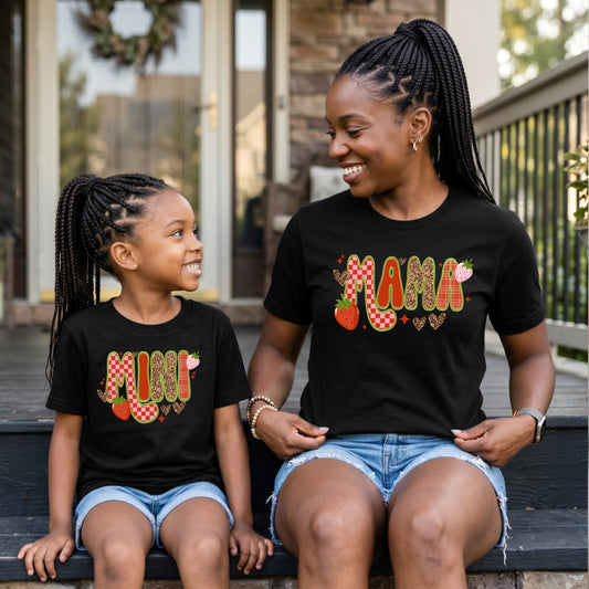 Mama & Mini Matching Strawberry Graphic Tee | Mommy and Me Matching Shirts | Cute Mama Mini T-Shirt Set | Mother's Day Matching Outfit | Family Graphic Tee 🍓💕