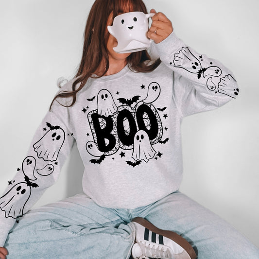 Boo Halloween Sweatshirt | Cute Ghost Crewneck | Spooky Season Pullover | Ghost Halloween Sweatshirt | Fall Graphic Crewneck | Cozy October Sweatshirt | Halloween Gift for Women 👻🧡🎃