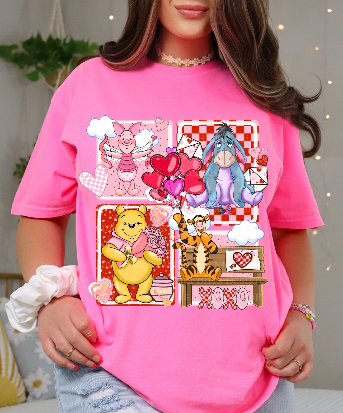 Sweet Valentine Friends Graphic Tee – Pink Love Patch Shirt