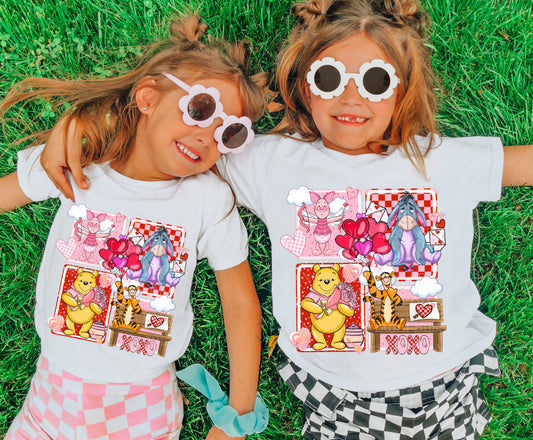 Sweet Valentine Friends Graphic Tee – Pink Love Patch Shirt