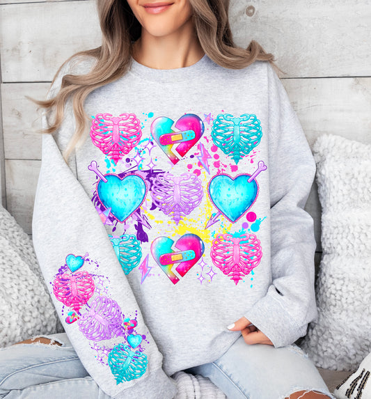 💔🩻 Neon Broken Hearts Skeleton Crewneck