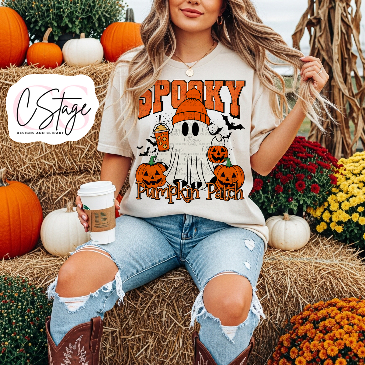 Spooky Pumpkin Patch Ghost Halloween Graphic T-Shirt | Fall Pumpkin Tee