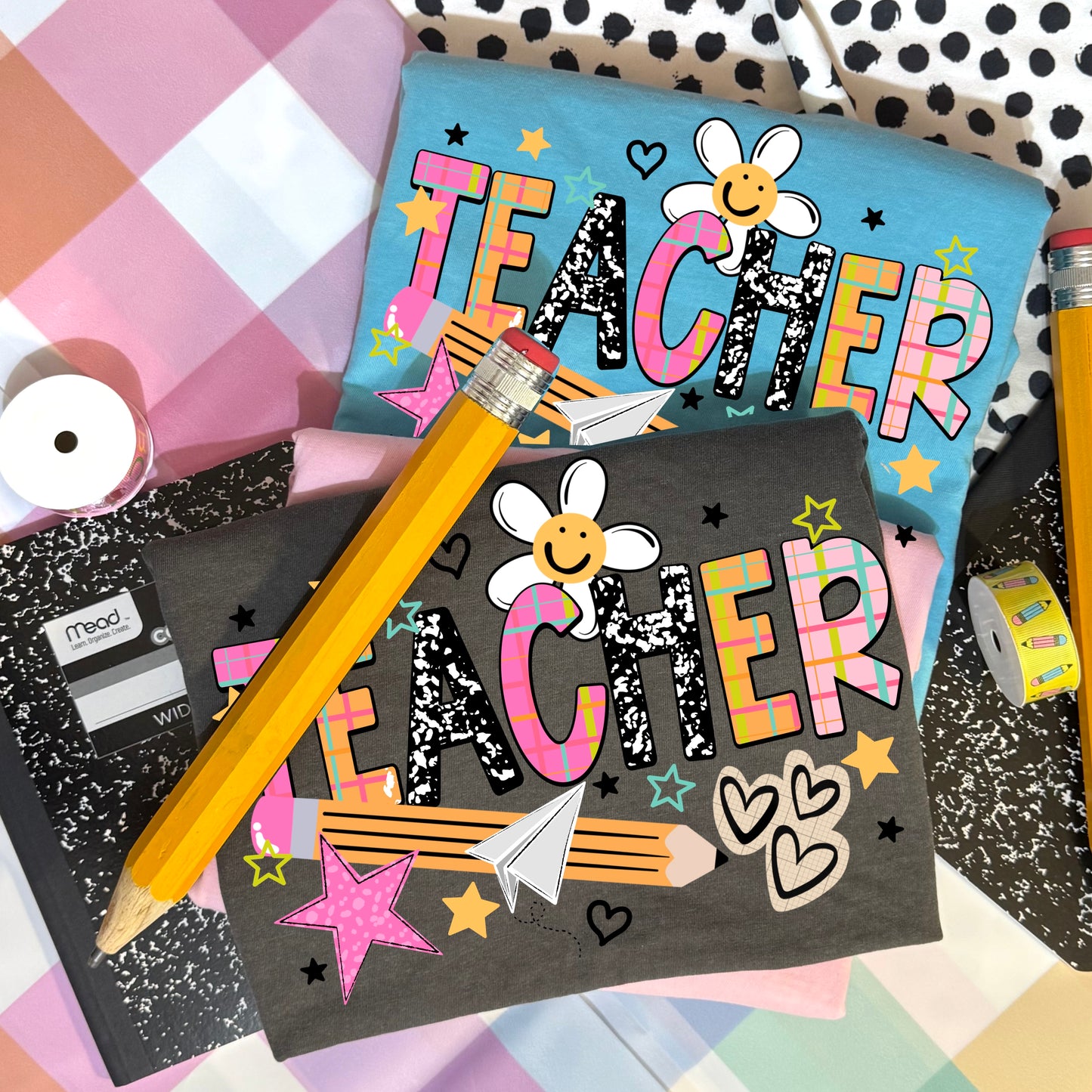 Teacher Pencil Graphic T-Shirt |  Teacher Name School Tee | Back to School Teacher Shirt