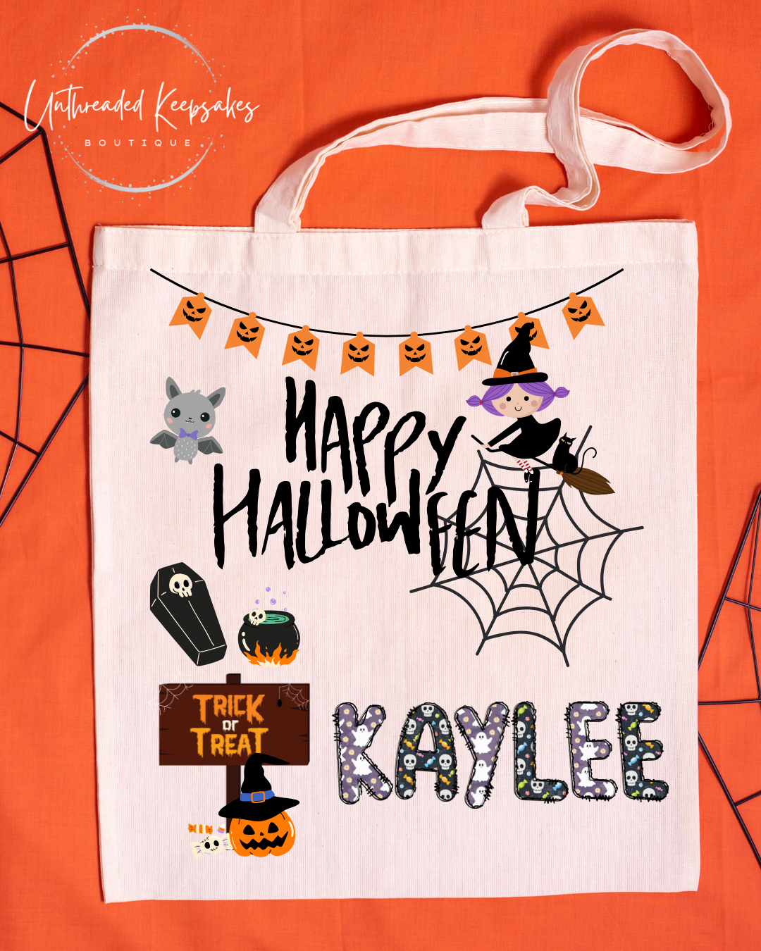 Personalized Halloween Tote Bag, Customized Halloween Name Bag, Halloween Treat Bags for Kids, Kids Halloween Bag, Trick or Treat Bag