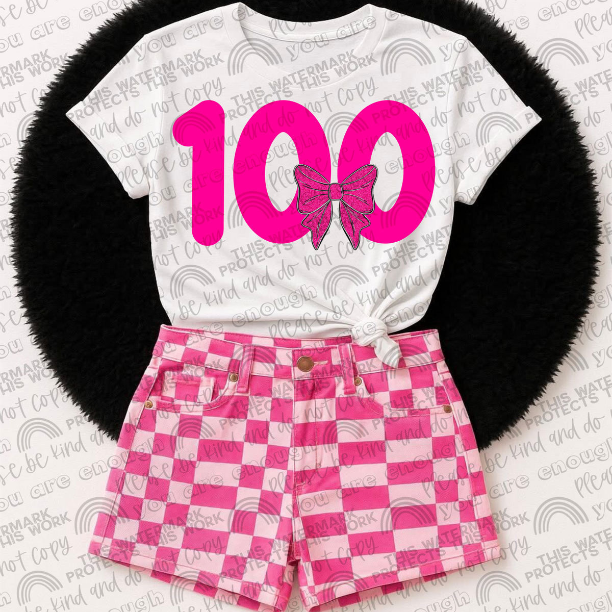 100 Days of School Pink Bow Youth Graphic T-Shirt