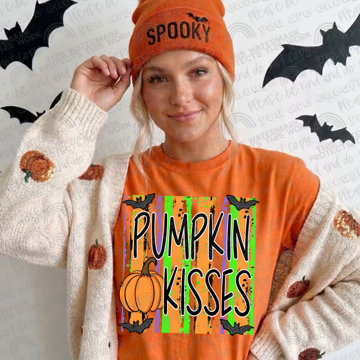 Pumpkin Kisses Halloween graphic apparel mockup